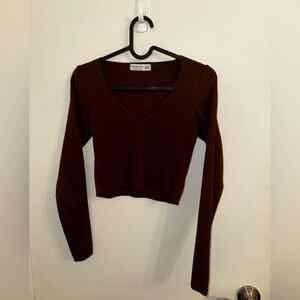 Deep Brown V-Neck Crop Top